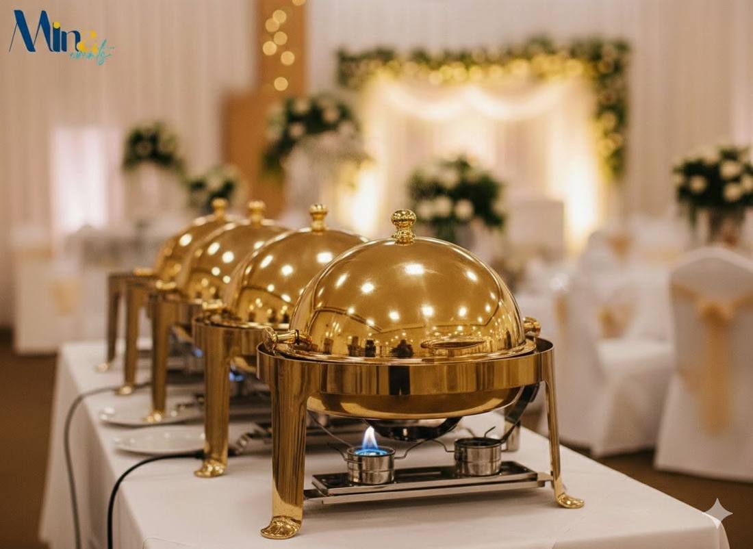Marmites chauffantes dorées pour buffet